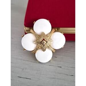 Vintage Lisner White Thermoset Goldtone Maltese Cross